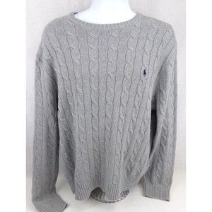 Polo Ralph Lauren Cable Knit Sweater XL Gray Crew Neck Embroidered Pony Logo